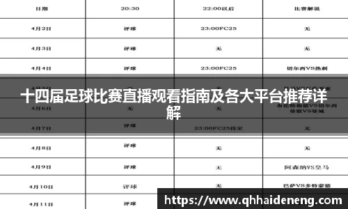 十四届足球比赛直播观看指南及各大平台推荐详解